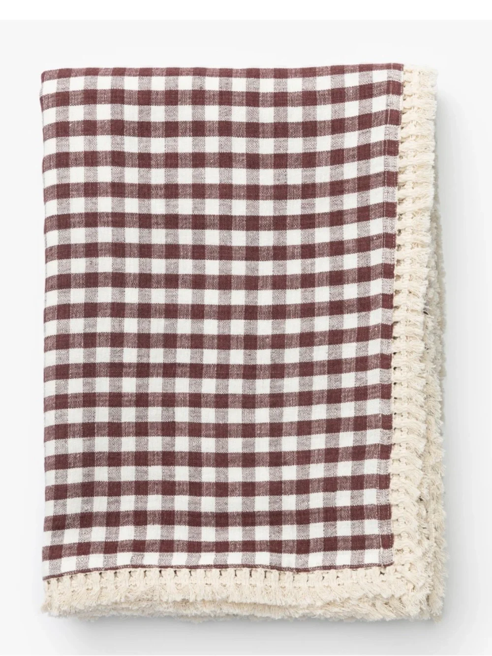 McGee and Co Fringed Tablecloth - White and Burgundy Gingham